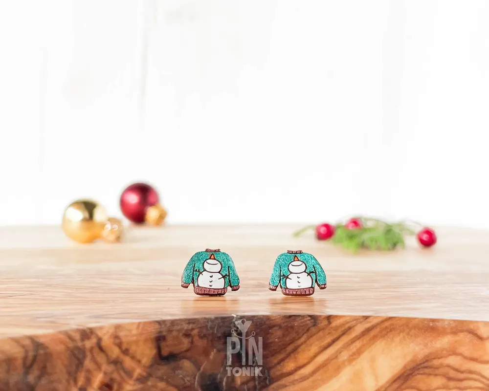 Jewelry - Snowman Sweater Stud Earrings - Quirky Christmas Earrings - PINTONIK