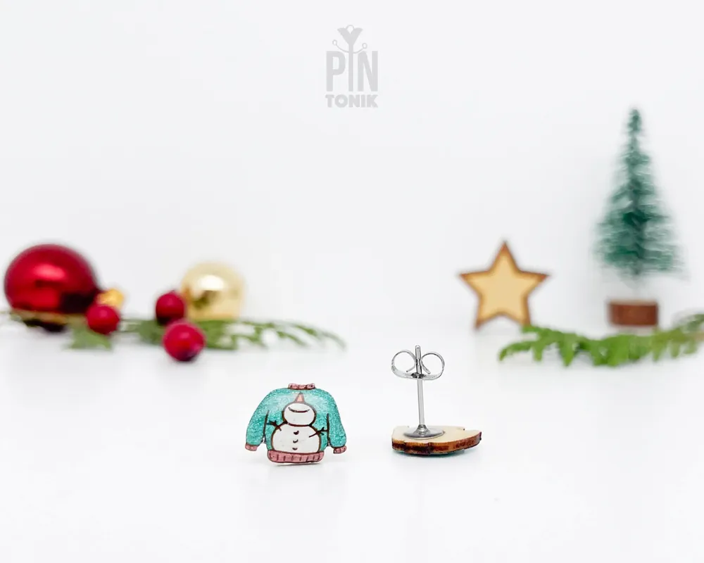 Jewelry - Snowman Sweater Stud Earrings - Quirky Christmas Earrings - PINTONIK