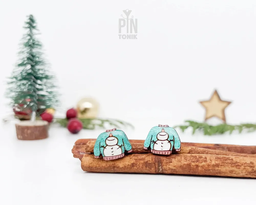Jewelry - Snowman Sweater Stud Earrings - Quirky Christmas Earrings - PINTONIK