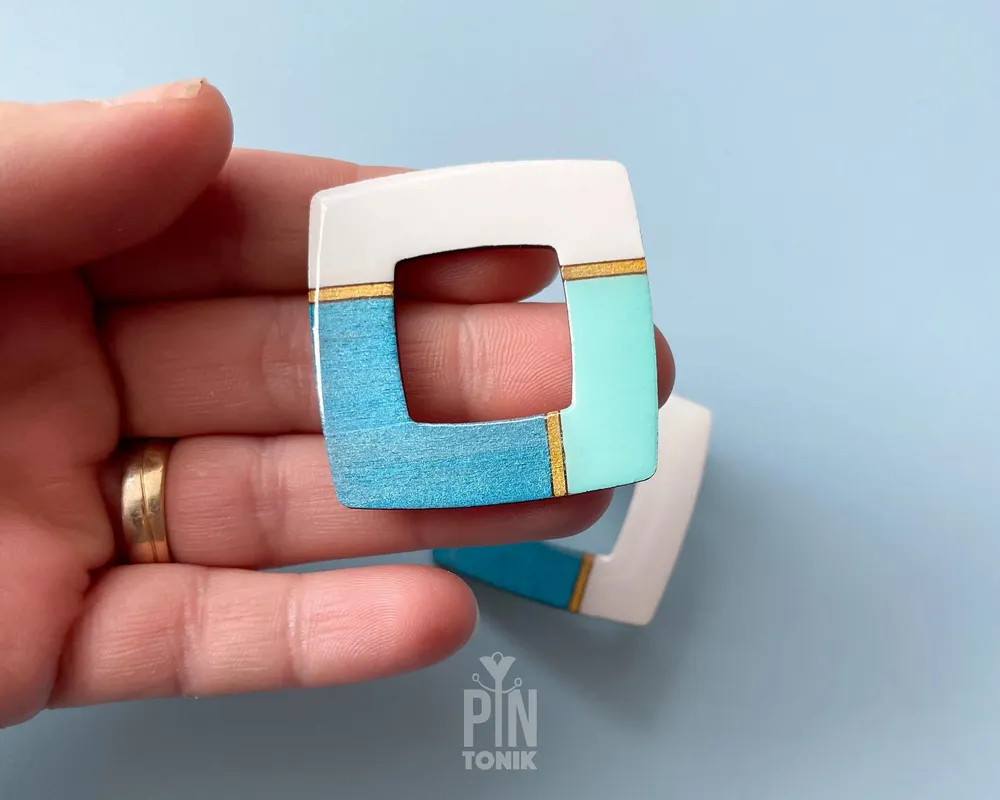 Jewelry - Geometric Statement Earrings - Funky Summer Large Stud Earrings - Abstract Event Jewelry - PINTONIK