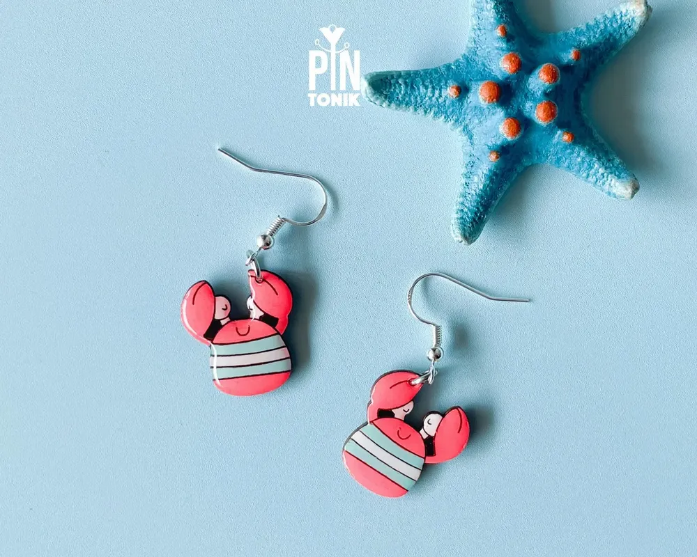 Jewelry - Fun Crab Earrings - Quirky SummerJewelry - Nautical Beach Earrings with Sterling Silver - PINTONIK