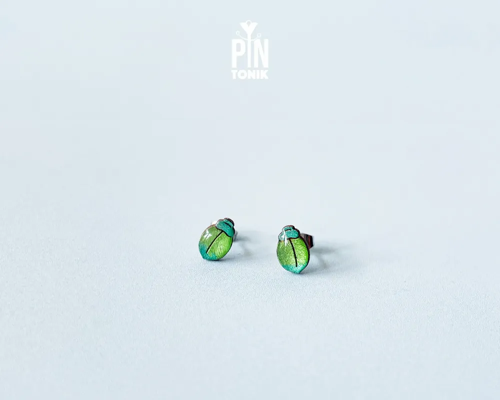 Jewelry - Blue Tansy Earrings - Milkweed Beetle Stud Earrings - Bug Insect Jewelry - PINTONIK