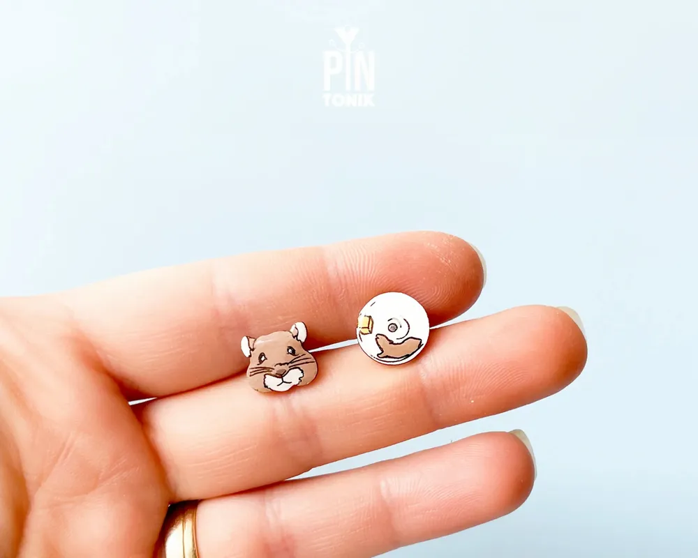 Jewelry - Mismatched Hamster Stud Earrings - Quirky Wood Jewelry - PINTONIK
