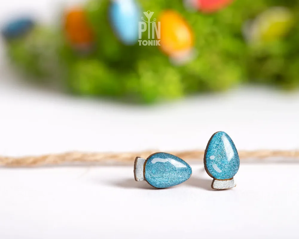Jewelry - Christmas Lights Stud Earrings - Funny Holiday Jewelry - Christmas Light Bulbs - PINTONIK