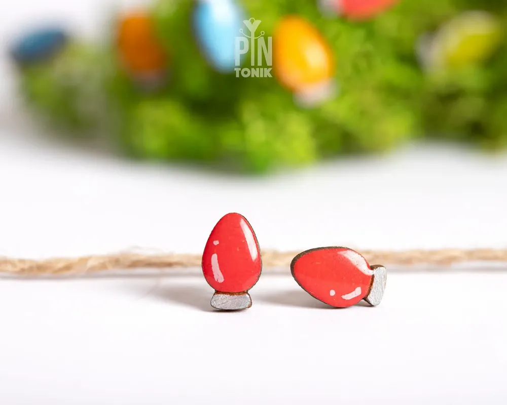 Jewelry - Christmas Lights Stud Earrings - Funny Holiday Jewelry - Christmas Light Bulbs - PINTONIK