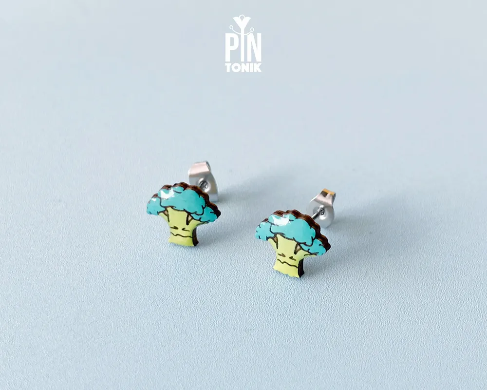 Jewelry - Quirky Broccoli Stud Earrings - Miniature Food Jewelry - PINTONIK