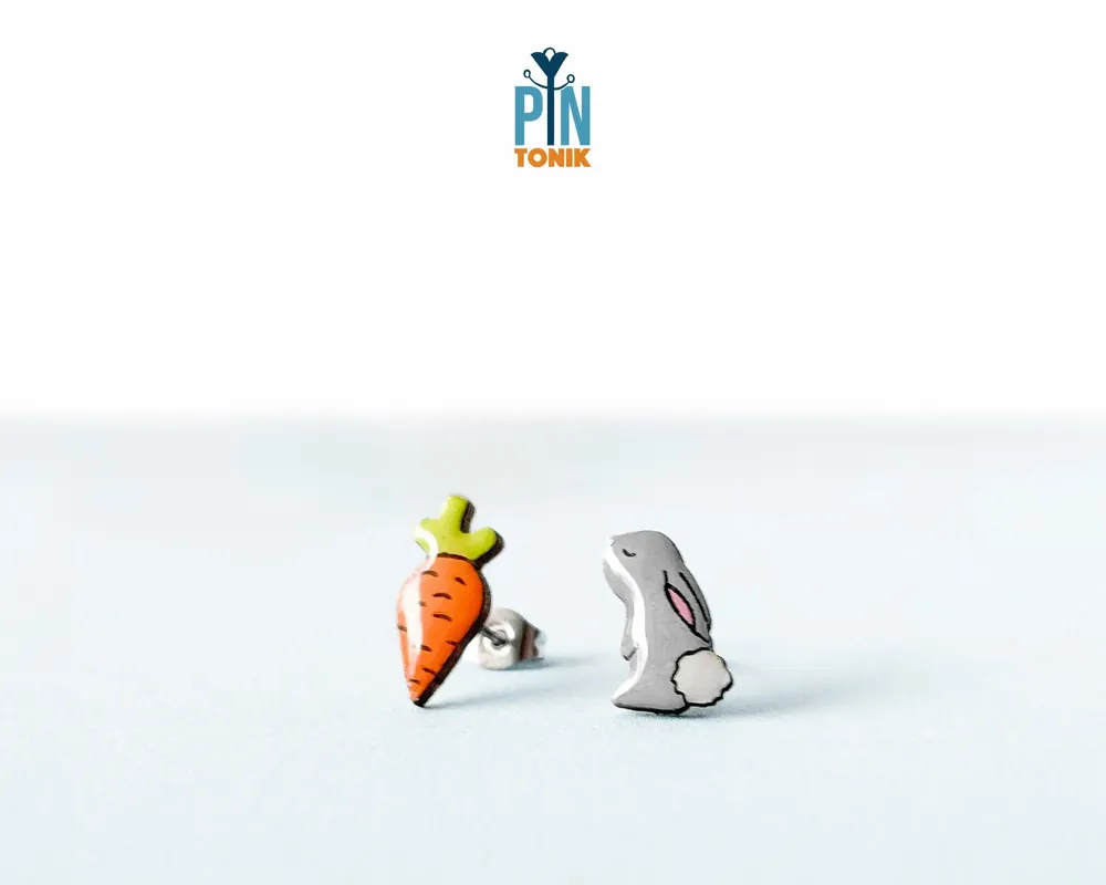 Bijoux - Boucles d'oreilles lapin - Bijoux printaniers amusants - Idées cadeaux pour Pâques - Boucles d'oreilles dépareillées - PINTONIK
