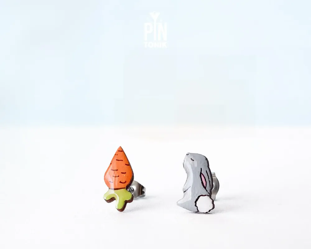 Bijoux - Boucles d'oreilles lapin - Bijoux printaniers amusants - Idées cadeaux pour Pâques - Boucles d'oreilles dépareillées - PINTONIK