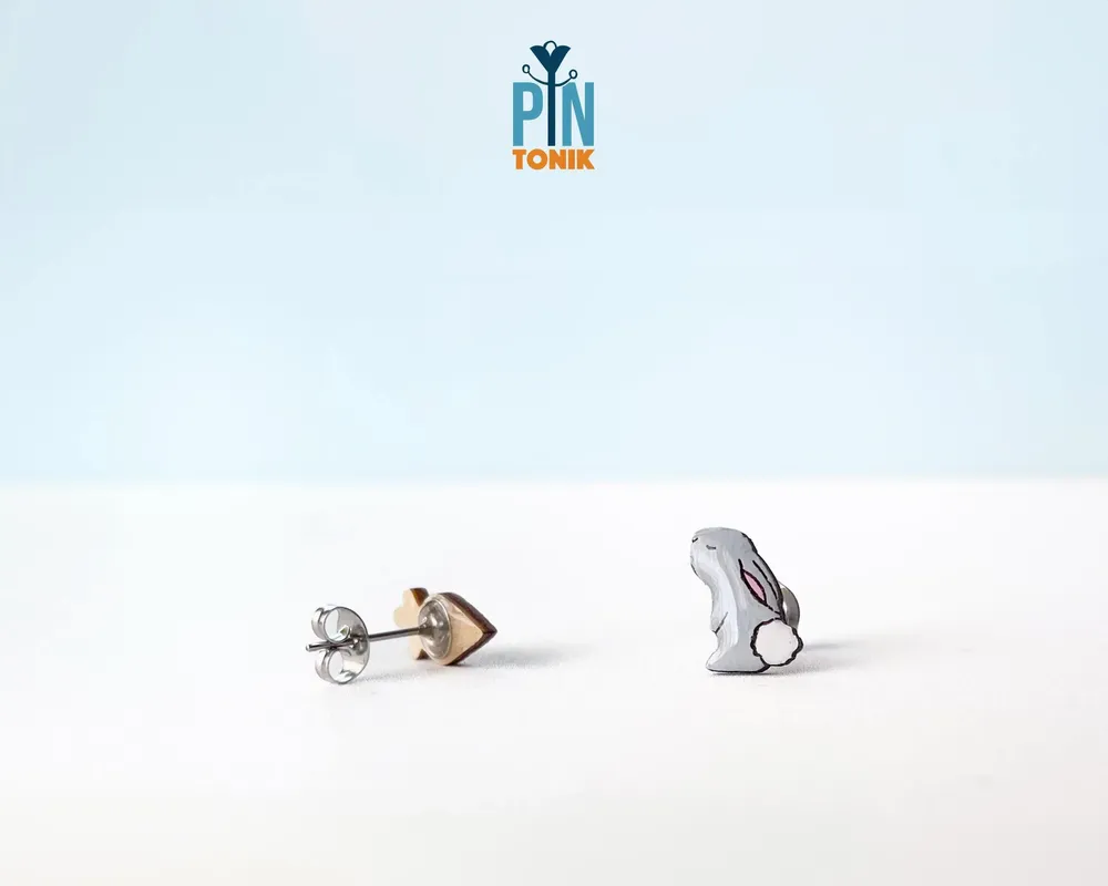 Bijoux - Boucles d'oreilles lapin - Bijoux printaniers amusants - Idées cadeaux pour Pâques - Boucles d'oreilles dépareillées - PINTONIK