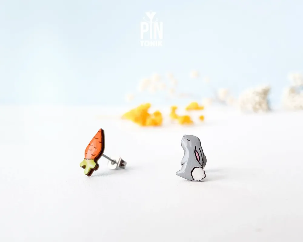 Bijoux - Boucles d'oreilles lapin - Bijoux printaniers amusants - Idées cadeaux pour Pâques - Boucles d'oreilles dépareillées - PINTONIK