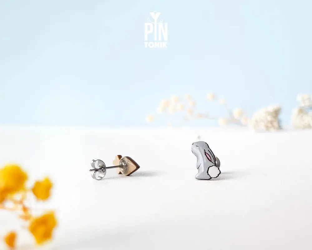 Bijoux - Boucles d'oreilles lapin - Bijoux printaniers amusants - Idées cadeaux pour Pâques - Boucles d'oreilles dépareillées - PINTONIK
