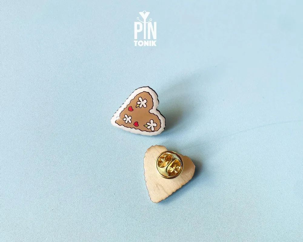 Jewelry - Gingerbread Heart Oktoberfest Pin - Sugar Cookie Christmas Brooch - PINTONIK