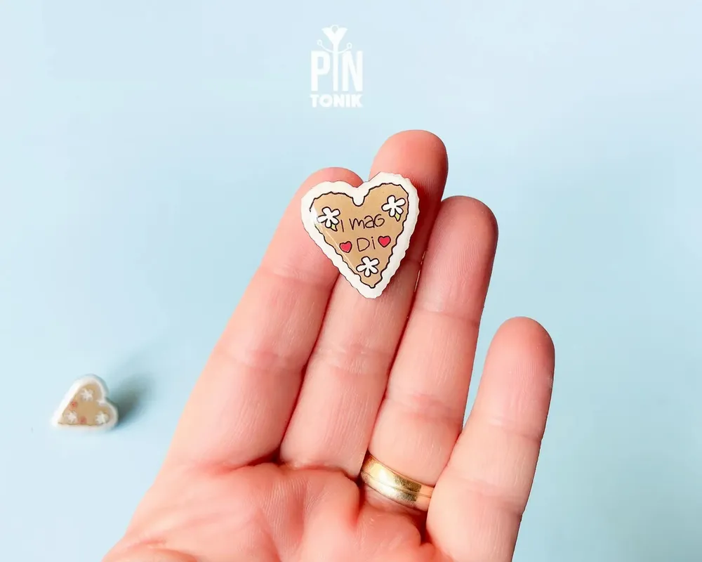 Jewelry - Gingerbread Heart Oktoberfest Pin - Sugar Cookie Christmas Brooch - PINTONIK