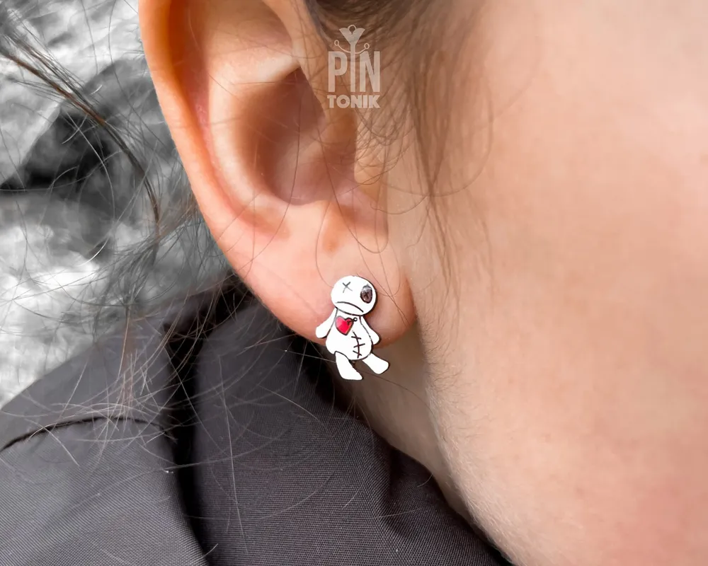 Jewelry - Voodoo Doll Stud Earrings - Creepy Witchcraft Jewelry - PINTONIK