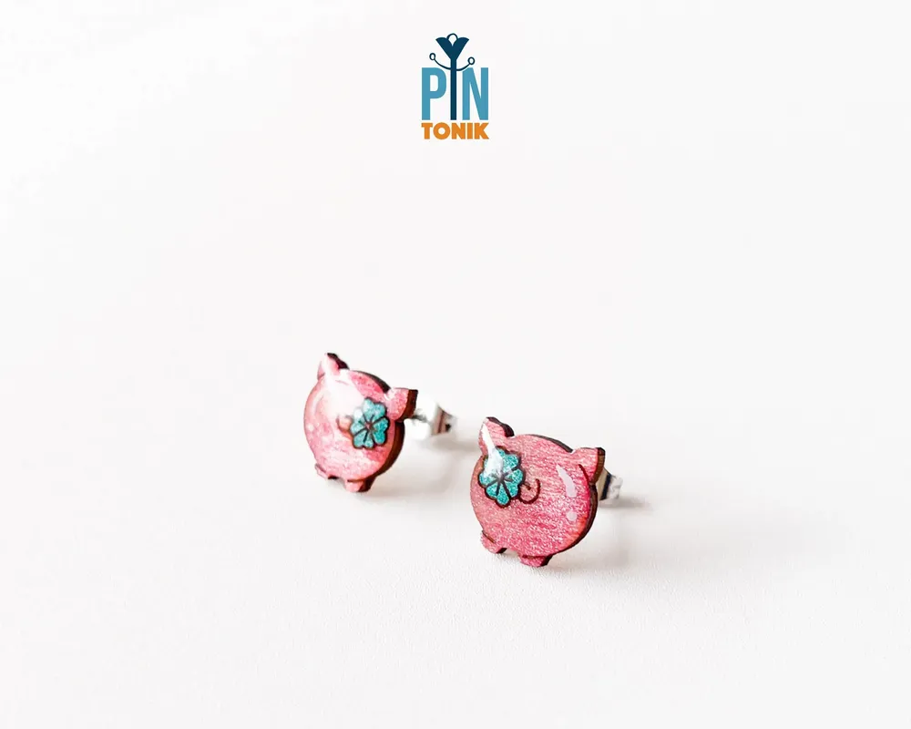 Bijoux - Boucles d'oreilles pendantes en bois représentant un cochon - Boucles d'oreilles animaux de la ferme - PINTONIK
