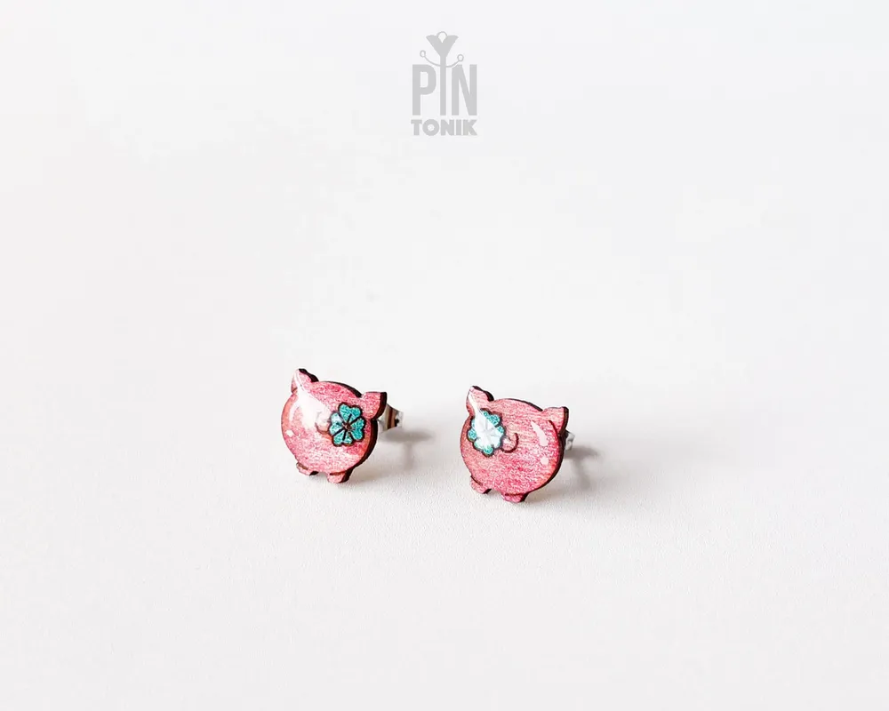 Bijoux - Boucles d'oreilles pendantes en bois représentant un cochon - Boucles d'oreilles animaux de la ferme - PINTONIK