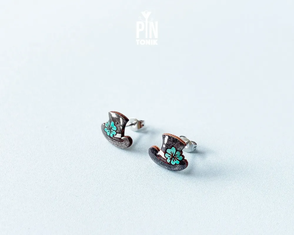 Jewelry - St Patricks Day Shamrocks Earrings - Leprechaun Irish Hat Jewelry - Good Luck Gift - PINTONIK