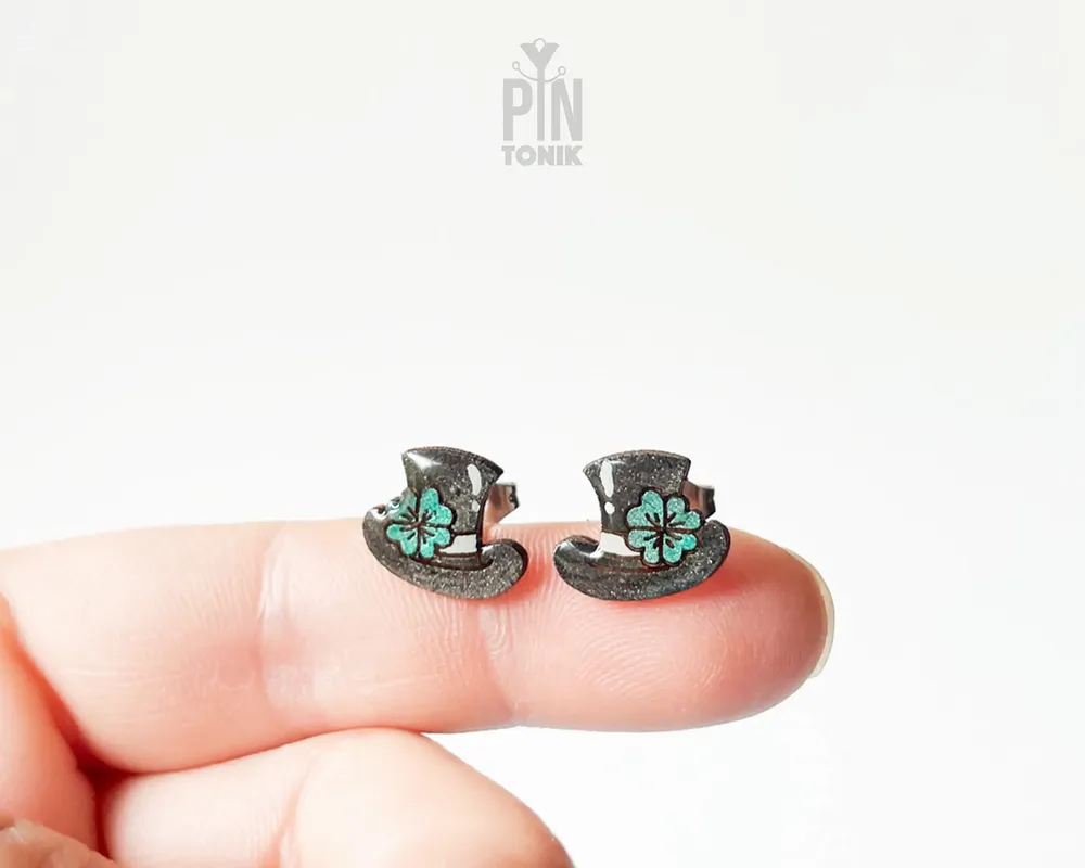 Jewelry - St Patricks Day Shamrocks Earrings - Leprechaun Irish Hat Jewelry - Good Luck Gift - PINTONIK