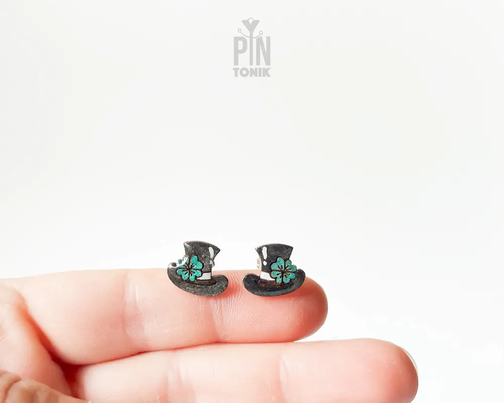 Jewelry - St Patricks Day Shamrocks Earrings - Leprechaun Irish Hat Jewelry - Good Luck Gift - PINTONIK