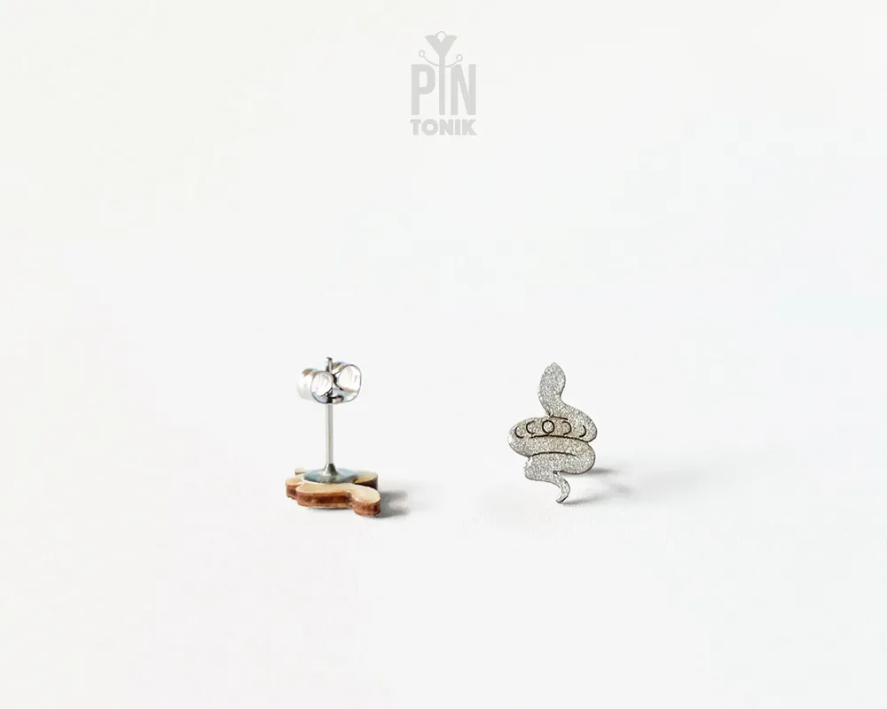 Bijoux - Boucles d'oreilles serpent argentées - Bijoux bohèmes et ésotériques - Clous d'oreilles Wicca pour Halloween - PINTONIK