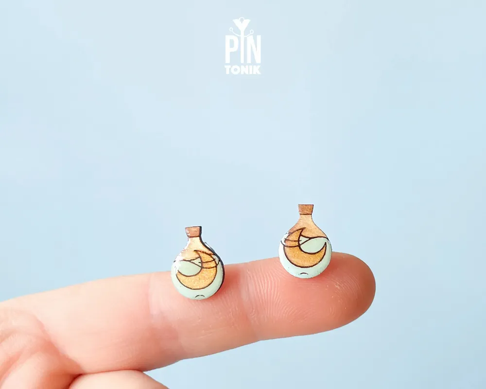 Jewelry - Crescent Moon Stud Earrings - Celestial Boho Jewelry - Witchy Potion Bottle Halloween Post Earrings - PINTONIK