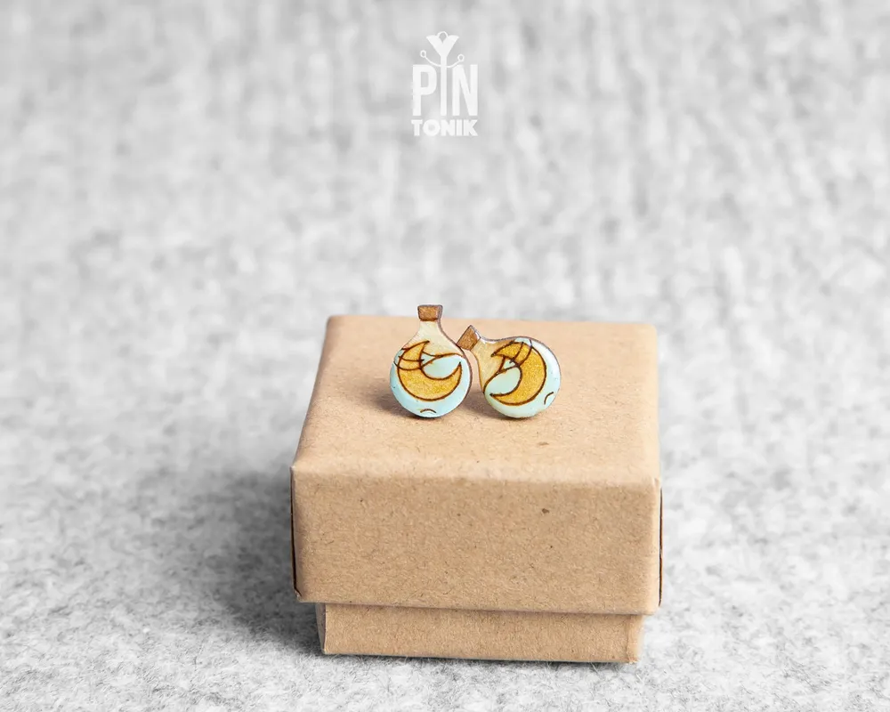 Jewelry - Crescent Moon Stud Earrings - Celestial Boho Jewelry - Witchy Potion Bottle Halloween Post Earrings - PINTONIK