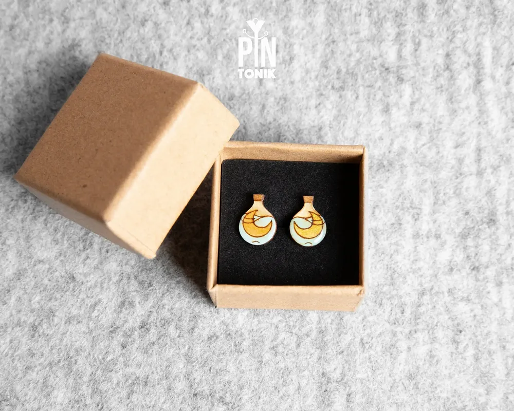 Jewelry - Crescent Moon Stud Earrings - Celestial Boho Jewelry - Witchy Potion Bottle Halloween Post Earrings - PINTONIK