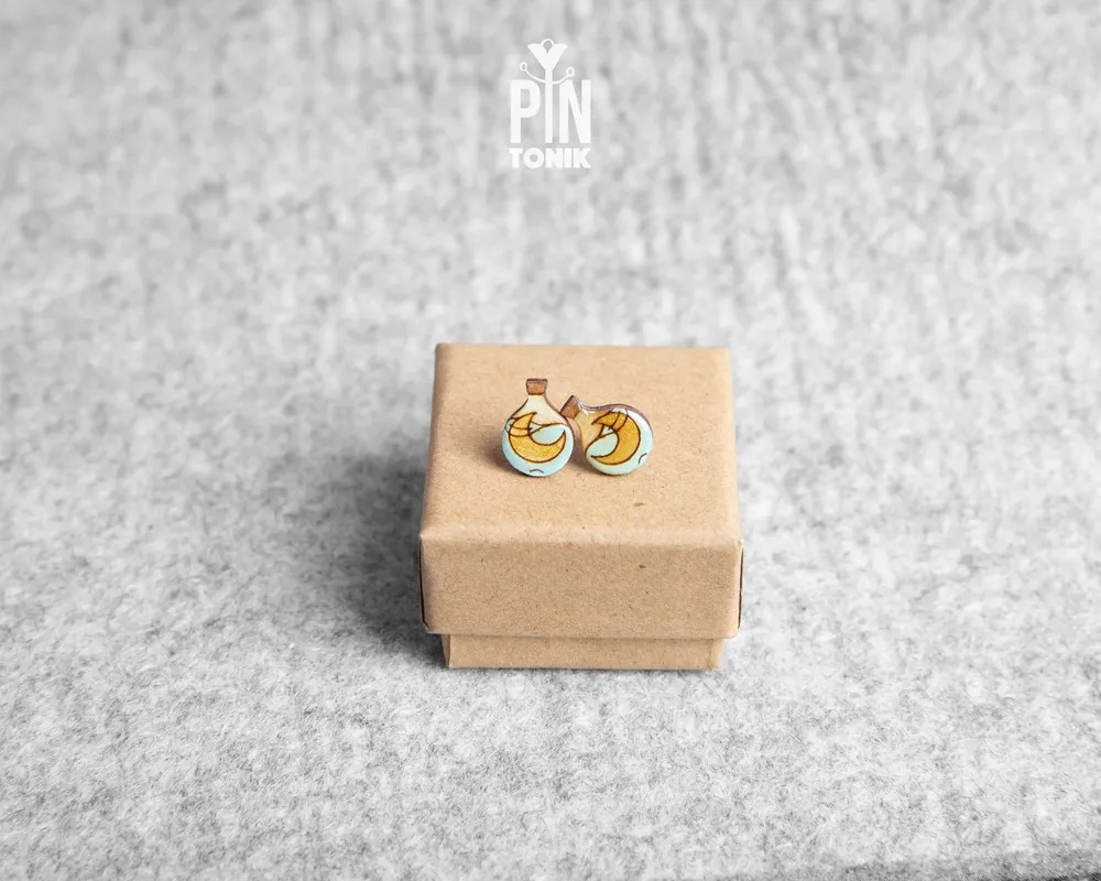 Jewelry - Crescent Moon Stud Earrings - Celestial Boho Jewelry - Witchy Potion Bottle Halloween Post Earrings - PINTONIK