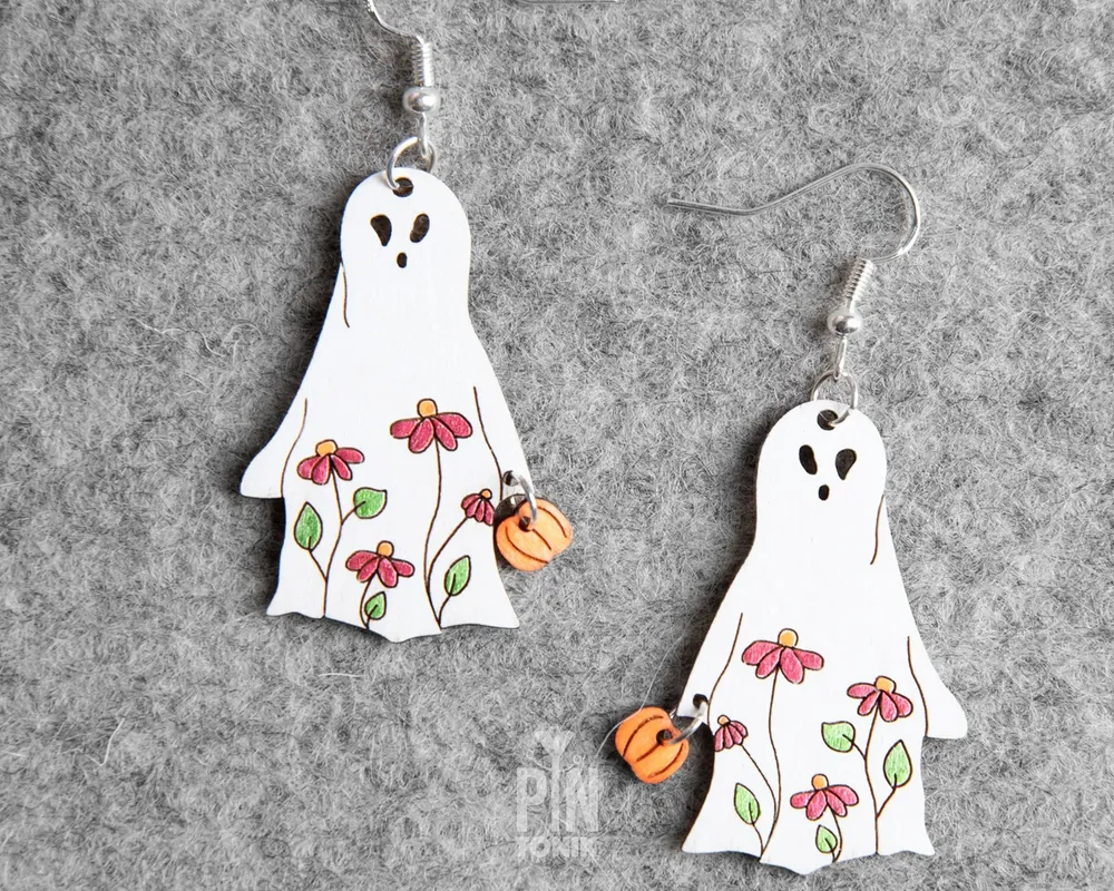 Jewelry - Floral Ghost Earrings - Sterling Silver Halloween Pumpkin Jewelry - PINTONIK