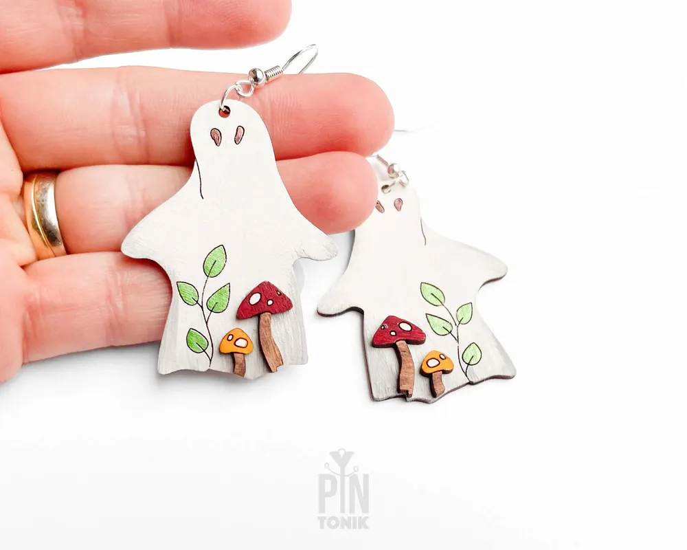 Bijoux - Boucles d'oreilles fantômes mignonnes - Bijoux d'Halloween originaux - Boucles d'oreilles funky avec champignons magiques - PINTONIK