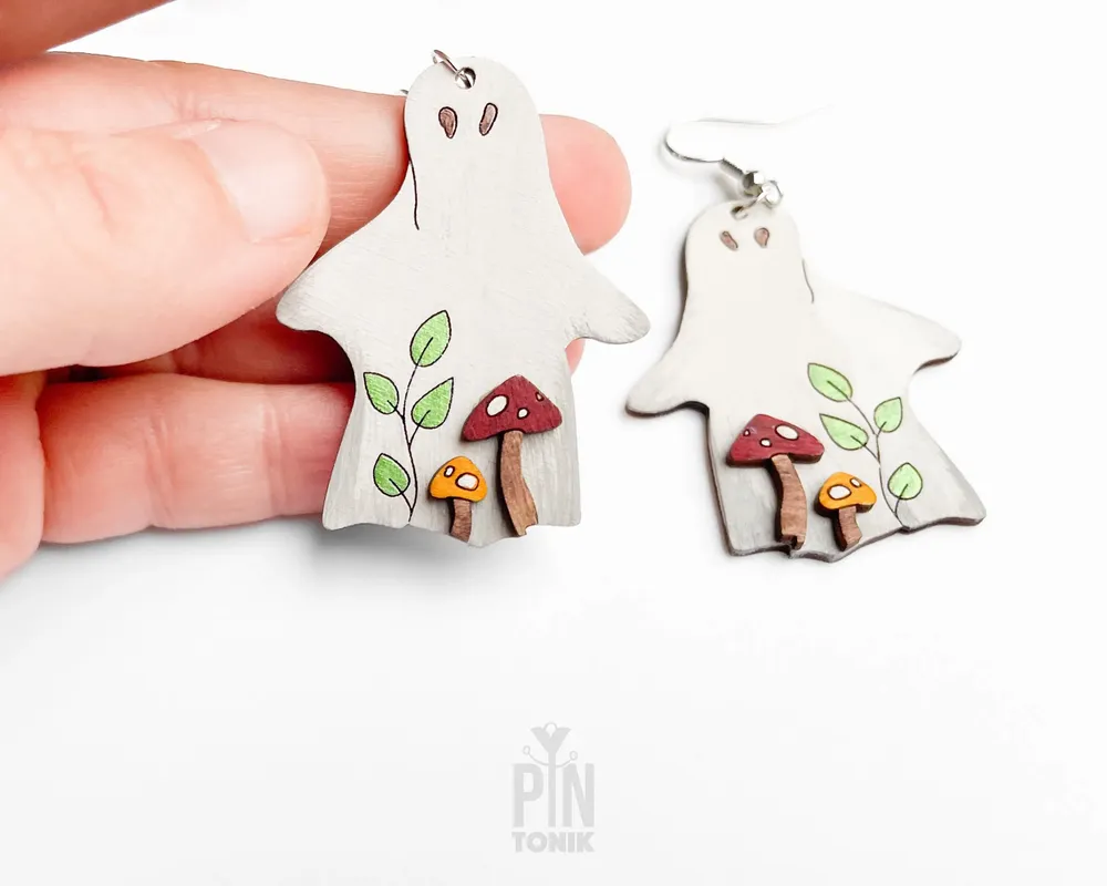 Bijoux - Boucles d'oreilles fantômes mignonnes - Bijoux d'Halloween originaux - Boucles d'oreilles funky avec champignons magiques - PINTONIK