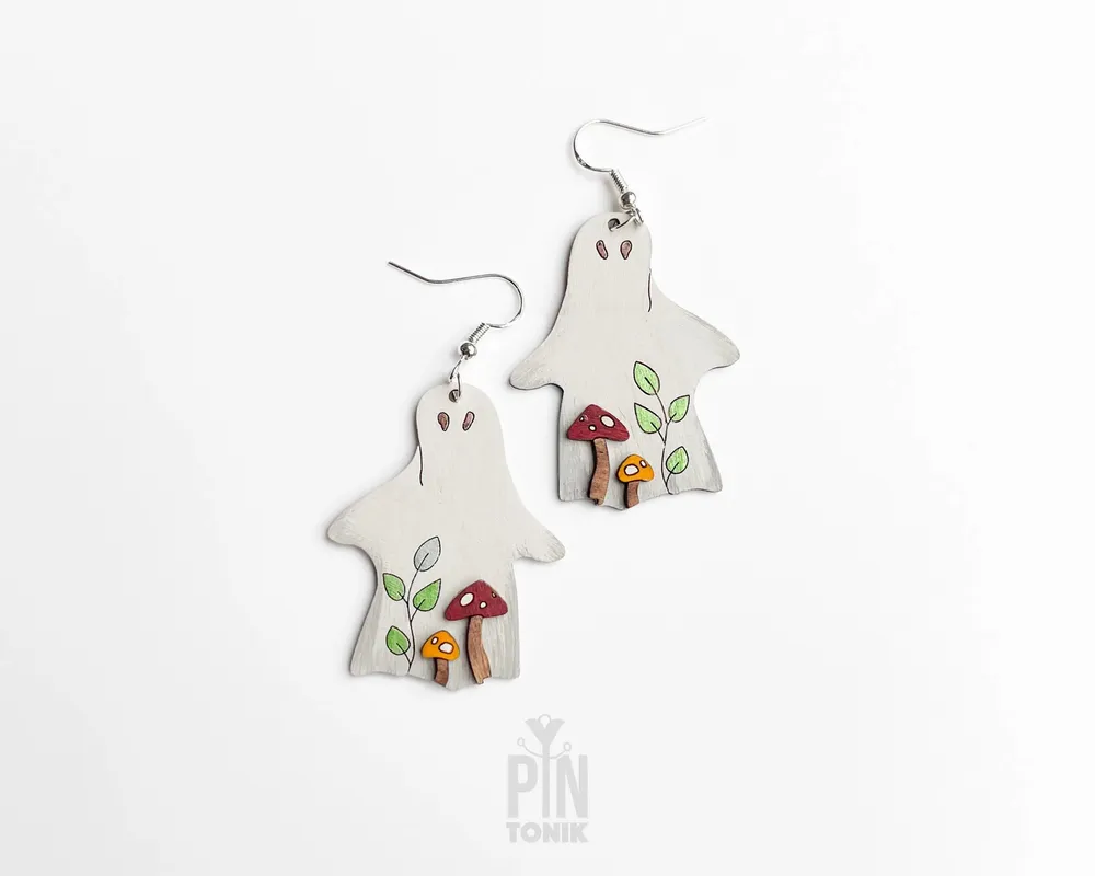 Bijoux - Boucles d'oreilles fantômes mignonnes - Bijoux d'Halloween originaux - Boucles d'oreilles funky avec champignons magiques - PINTONIK