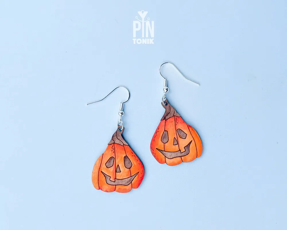 Jewelry - Jack O Lantern Earrings - Spooky Wood Dangle Earrings, Sterling Silver - PINTONIK