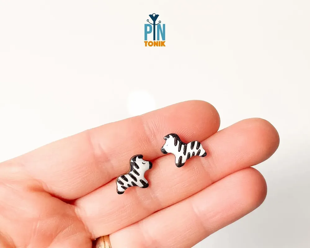 Jewelry - Boho Zebra Stud Earrings for Kids - Animal Pattern Jewelry for Safari - PINTONIK
