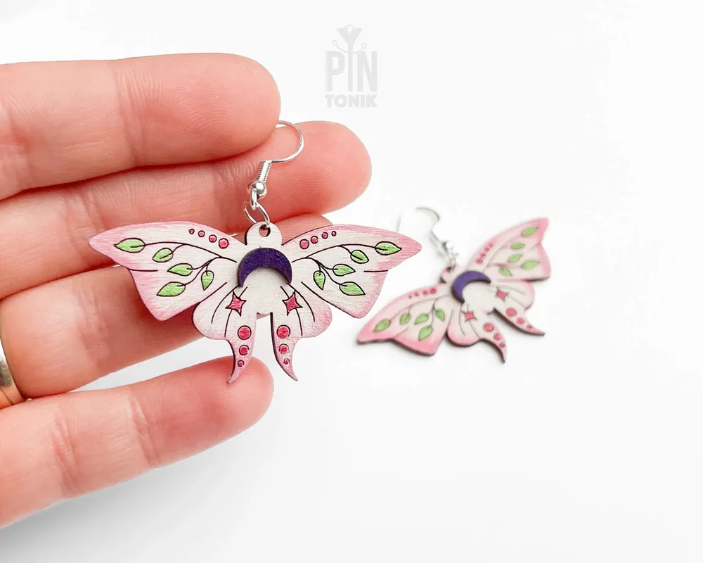 Bijoux - Boucles d'oreilles papillon lune fantaisistes - Bijoux ailes de papillon bohèmes - Cadeau de Noël ou échange de cadeaux champêtres - PINTONIK