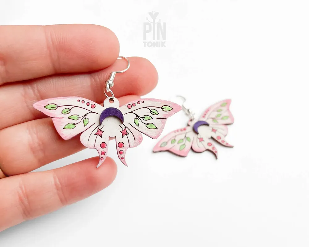 Bijoux - Boucles d'oreilles papillon lune fantaisistes - Bijoux ailes de papillon bohèmes - Cadeau de Noël ou échange de cadeaux champêtres - PINTONIK