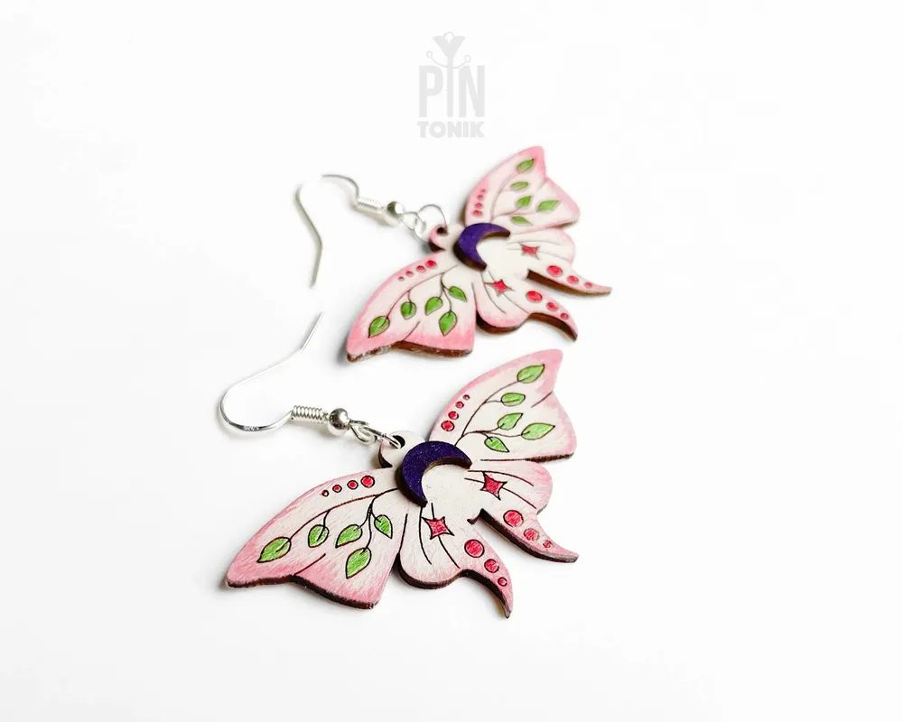 Bijoux - Boucles d'oreilles papillon lune fantaisistes - Bijoux ailes de papillon bohèmes - Cadeau de Noël ou échange de cadeaux champêtres - PINTONIK
