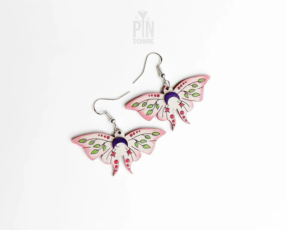 Bijoux - Boucles d'oreilles papillon lune fantaisistes - Bijoux ailes de papillon bohèmes - Cadeau de Noël ou échange de cadeaux champêtres - PINTONIK