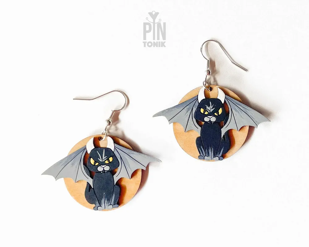 Bijoux - Boucles d'oreilles ailes de chauve-souris chat noir - Bijoux d'Halloween Whimsigoth - PINTONIK