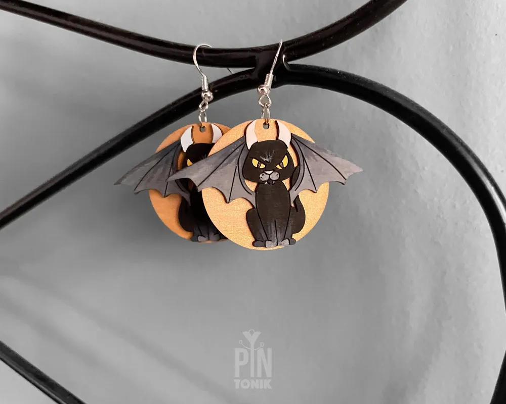 Bijoux - Boucles d'oreilles ailes de chauve-souris chat noir - Bijoux d'Halloween Whimsigoth - PINTONIK