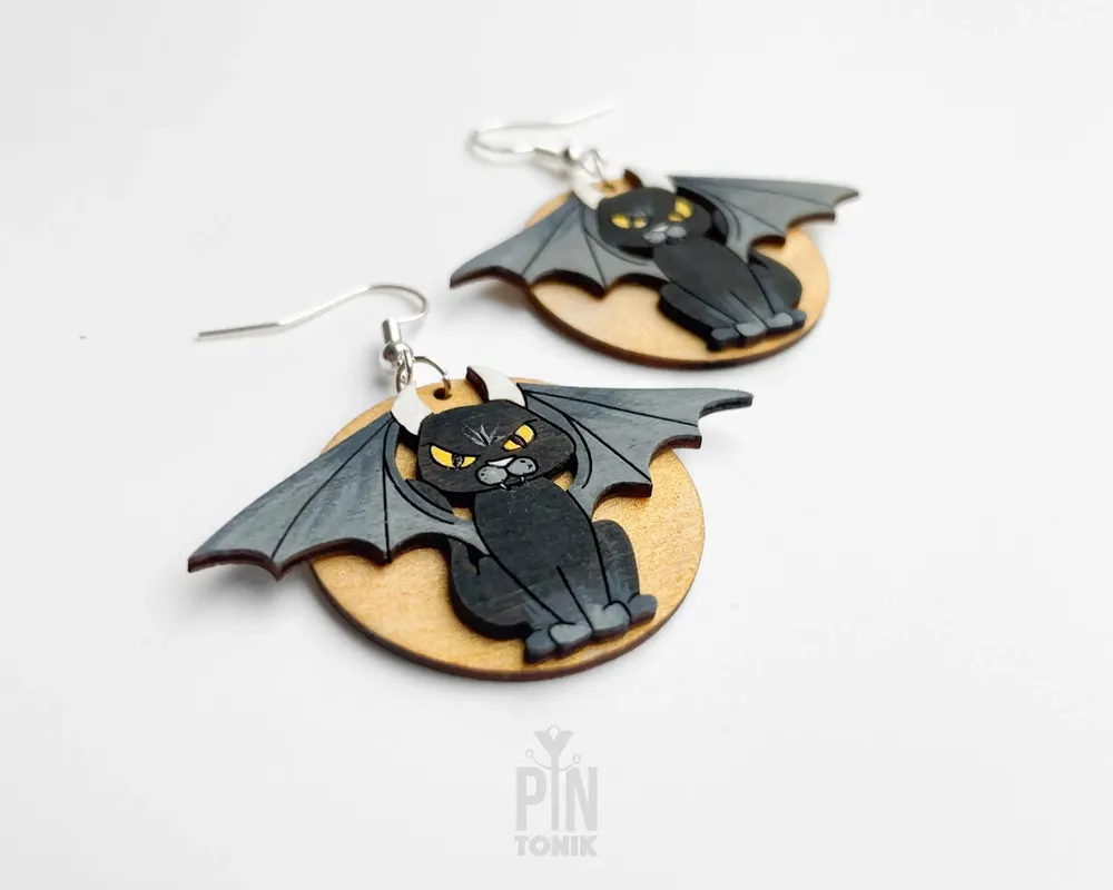 Bijoux - Boucles d'oreilles ailes de chauve-souris chat noir - Bijoux d'Halloween Whimsigoth - PINTONIK