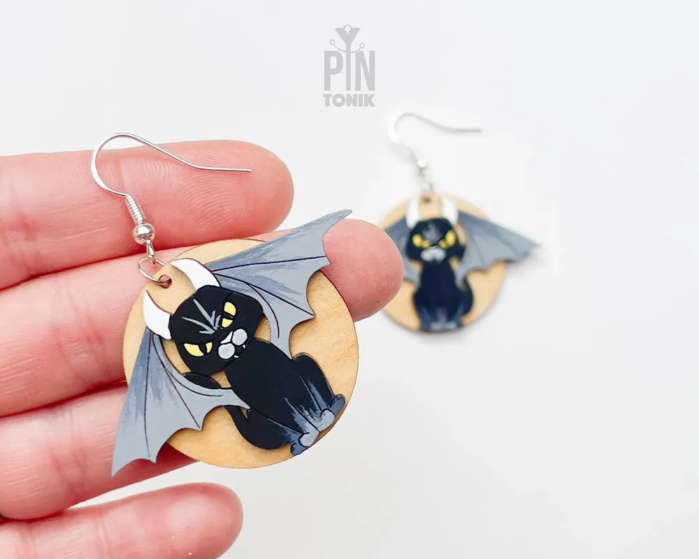 Bijoux - Boucles d'oreilles ailes de chauve-souris chat noir - Bijoux d'Halloween Whimsigoth - PINTONIK