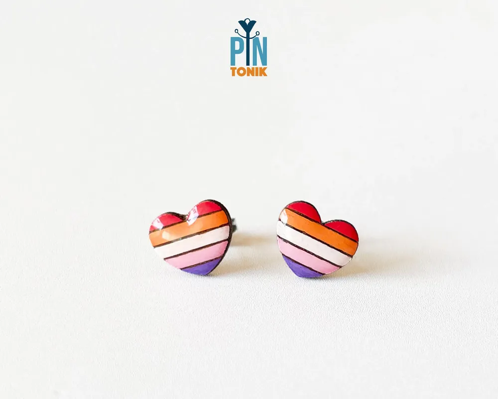 Jewelry - Lesbian Pride Earrings - Rainbow Heart Studs - PINTONIK