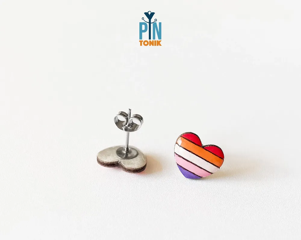 Jewelry - Lesbian Pride Earrings - Rainbow Heart Studs - PINTONIK