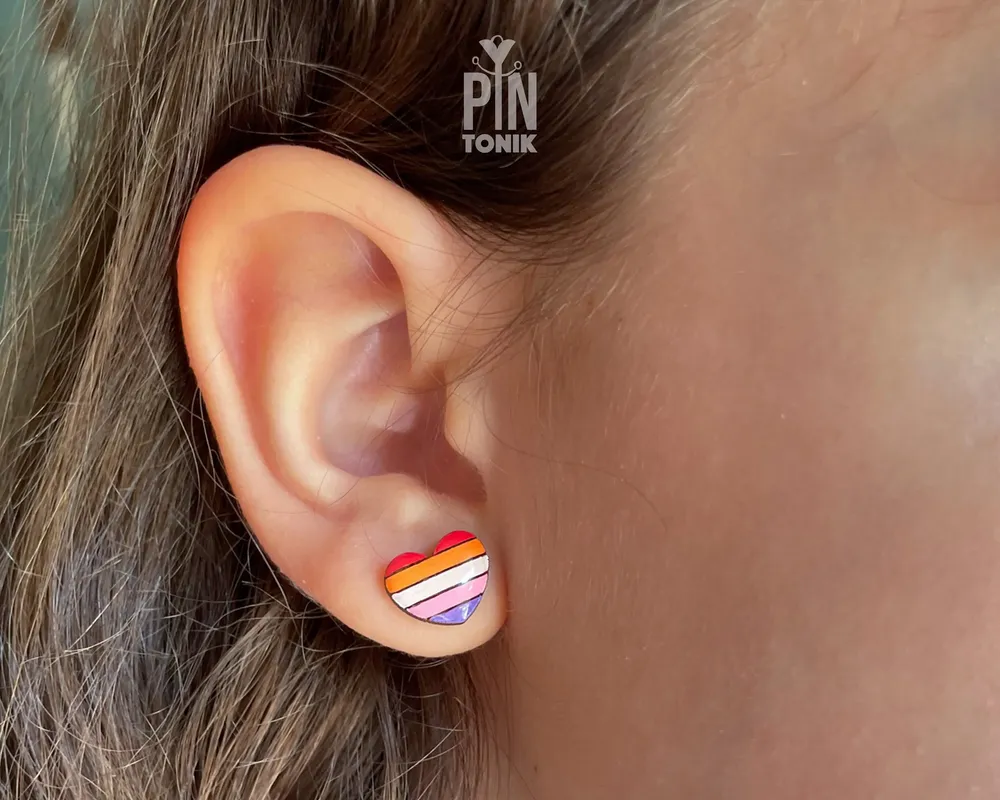 Jewelry - Lesbian Pride Earrings - Rainbow Heart Studs - PINTONIK