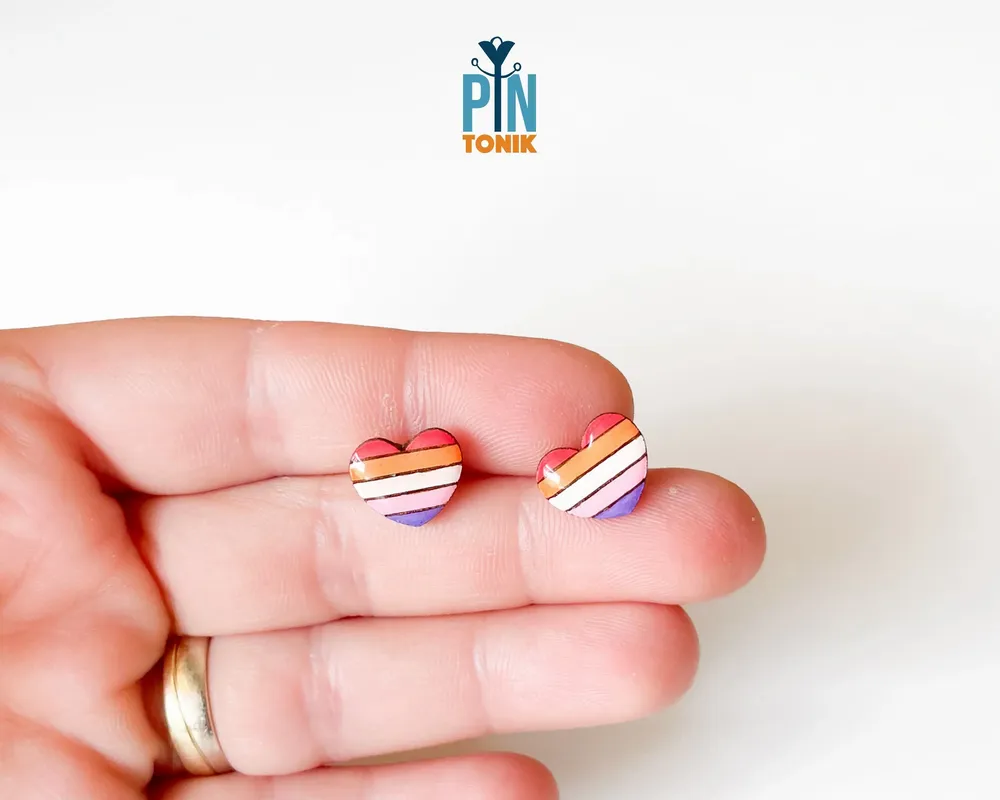 Jewelry - Lesbian Pride Earrings - Rainbow Heart Studs - PINTONIK