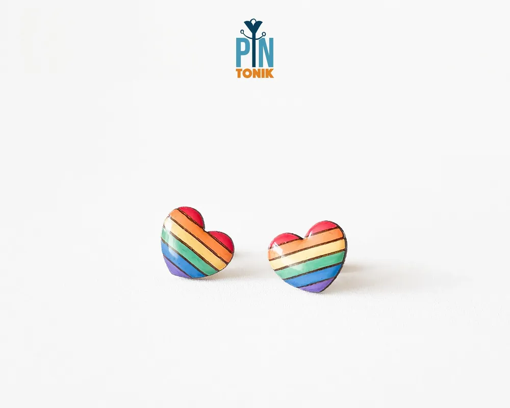 Bijoux - Boucles d'oreilles cœur drapeau arc-en-ciel - Bijoux LGBT - PINTONIK