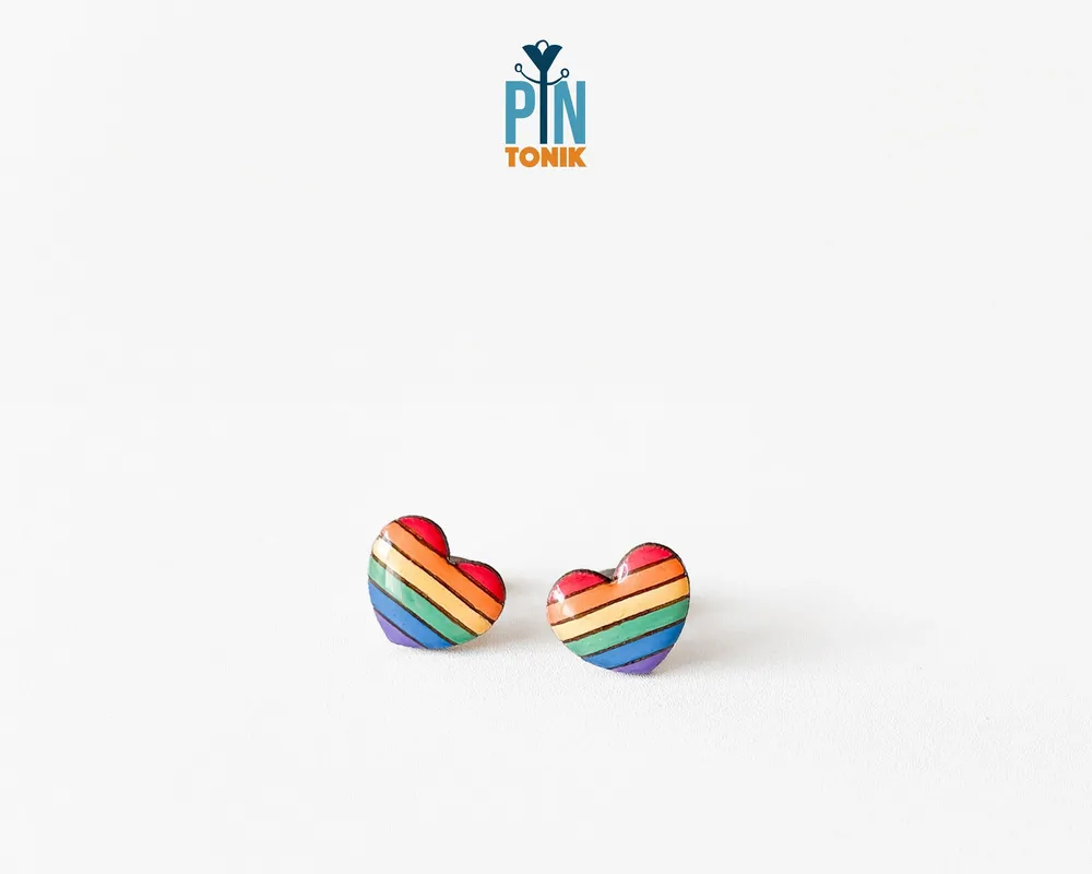 Bijoux - Boucles d'oreilles cœur drapeau arc-en-ciel - Bijoux LGBT - PINTONIK