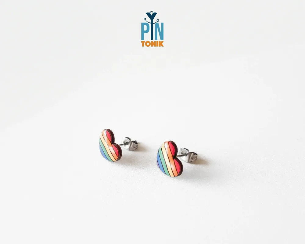 Bijoux - Boucles d'oreilles cœur drapeau arc-en-ciel - Bijoux LGBT - PINTONIK