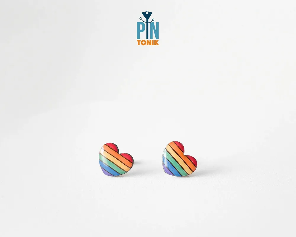 Bijoux - Boucles d'oreilles cœur drapeau arc-en-ciel - Bijoux LGBT - PINTONIK